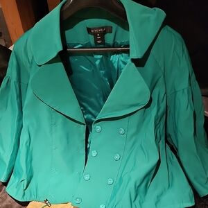 Nine West Green Trench Coat Classic Double-Breasted Design